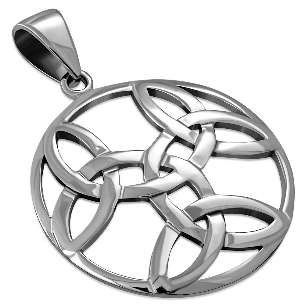 Large Round Trinity Knot Silver Pendant, pn615